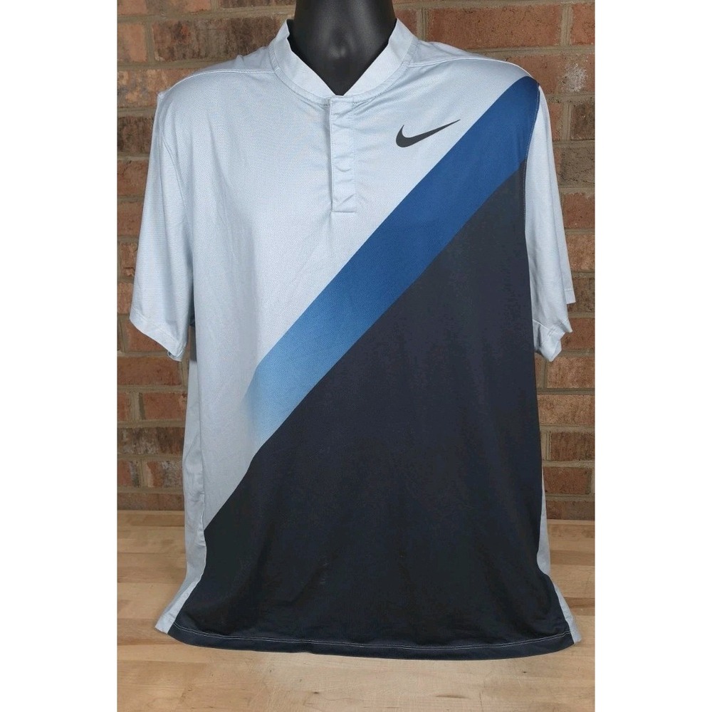 Nike Blade Collar Polo Shirt Mens 2XL Gray Blue Short Sleeve Golf
